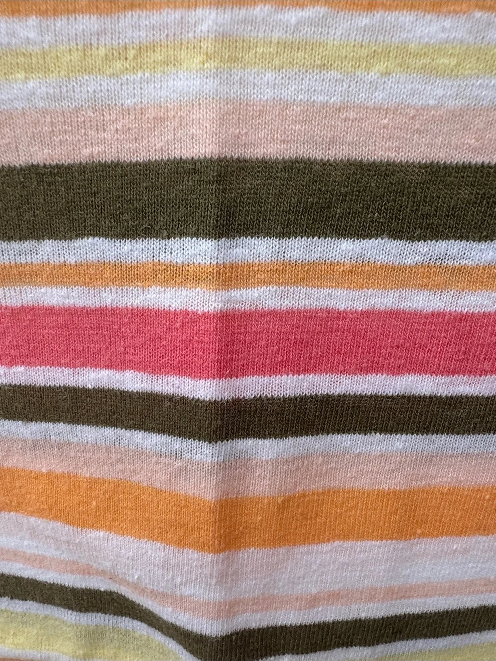 Talbots Striped V-Neck Short Sleeve Top in Pink, Orange, Yellow and Olive